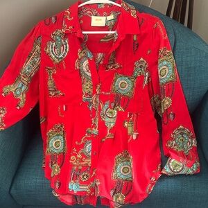 Maeve Vibrant Red Clock Print  Blouse